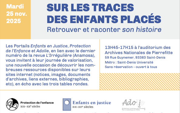 Logo de l'article 5ème JOURNÉE de VALORISATION des PORTAILS :  « Sur les traces des enfants placés. Retrouver et raconter son histoire » (25 novembre 2025)